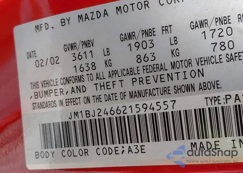 2002 Mazda Protege5 from USA, damaged, VIN JM1BJ246621594557